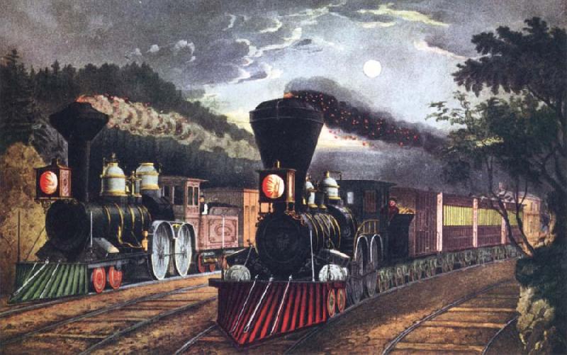 Fanny Palmer The Lightning Express Trains Leaving the junction Germany oil painting art